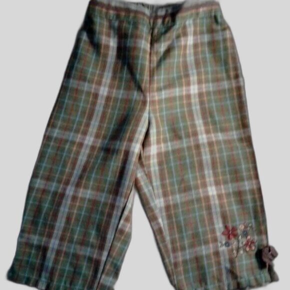 Arizona Baby Girl Elastic Waist Pants Moss Green Plaid Flowers Bows 12 Months - Picture 8 of 8